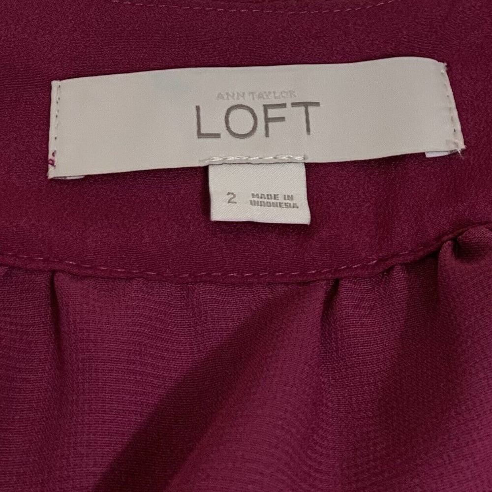 ANN TAYLOR LOFT WOMEN'S WINE PURPLE EMBROIDERED NECK SLEEVELESS DRESS - Picture 6 of 9